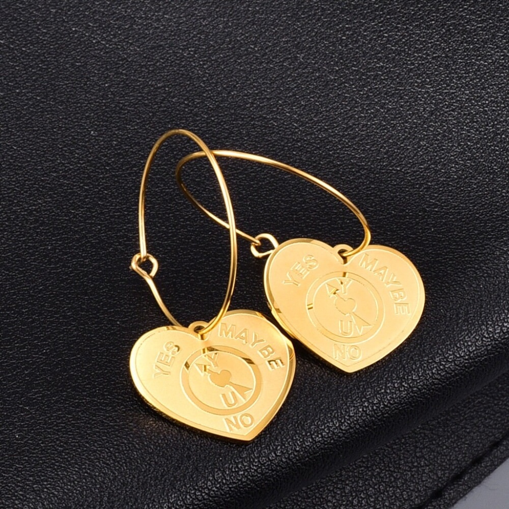 18KT Gold Plated Earrings, Heart Hoop Earrings, Yes, No, Maybe Earrings